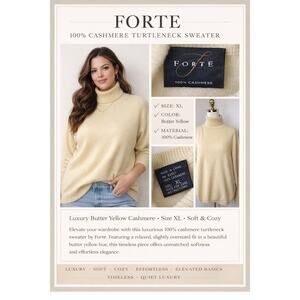 Forte 100% Cashmere Turtleneck Sweater XL Butter Yellow Luxury Soft Knit